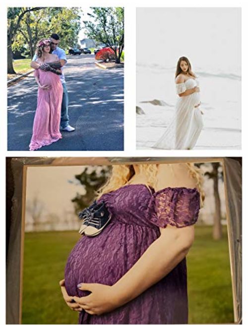 Women's Off Shoulder Ruffle Sleeve Lace Maternity Gown Plus Maxi Photography Dress