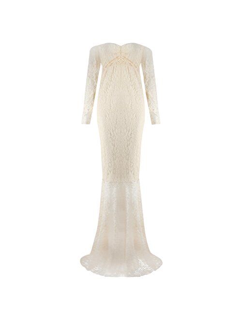 Mermaid Women's Off Shoulder V Neck Long Sleeve Lace Maternity Gown Maxi Photography Dress Baby Shower Photo Shoot