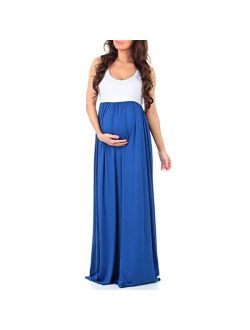 Sleeveless Ruched Color Block Maxi Maternity Dress