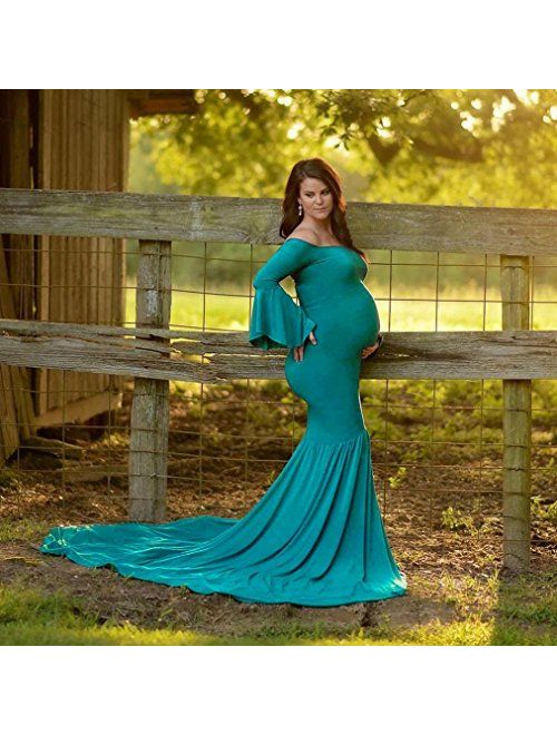 Gocheaper Pregnants Maternity Dresse,Women Ruffled Trailing Dress Photography Skirt Sexy Off Shoulders Long Dress