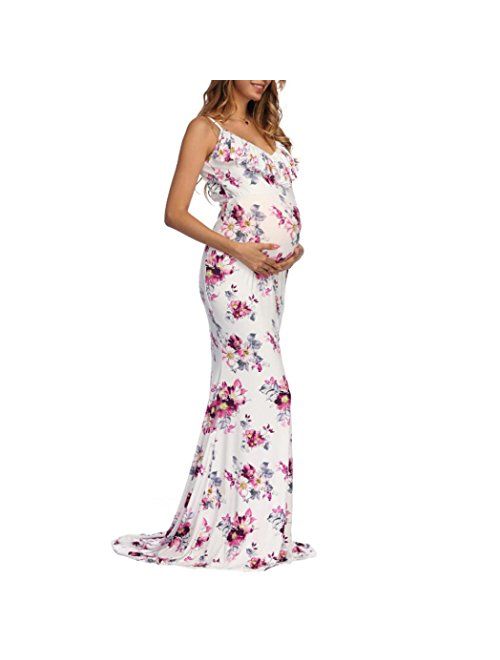 Maternity Bodycon Dress - Pregnants Nursing Sleeveless Camis Dress - Fishtail Ruffle Photography Mother-to-be Long Dress