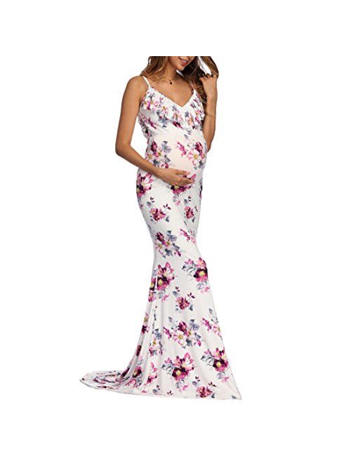 Maternity Bodycon Dress - Pregnants Nursing Sleeveless Camis Dress - Fishtail Ruffle Photography Mother-to-be Long Dress
