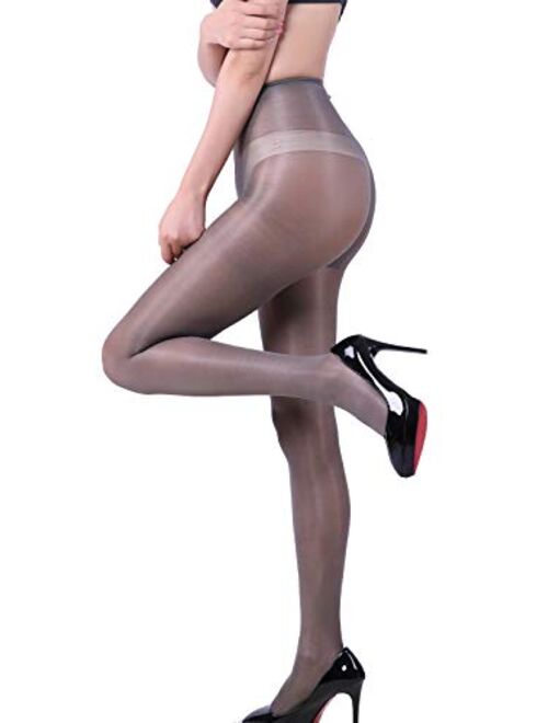 E-Laurels Women's Sheer Crotchless Pantyhose Open Crotch High Waist Tights Sexy Shiny Silk Stockings Ultra Shimmery