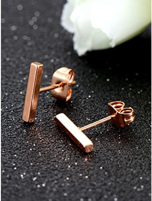 Mudder 4 Pairs Stud Earrings Stainless Steel Line Stick Stud Earring Rectangle Bar Stud for Men and Women, 4 Colors