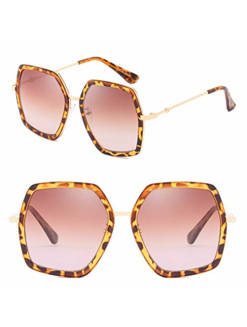 IKANOO Oversized Square Sunglasses for Women Hexagon Inspired Designer Style Shades