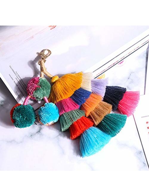 Colorful Boho Pom Pom Tassel Bag Charm Key Chain