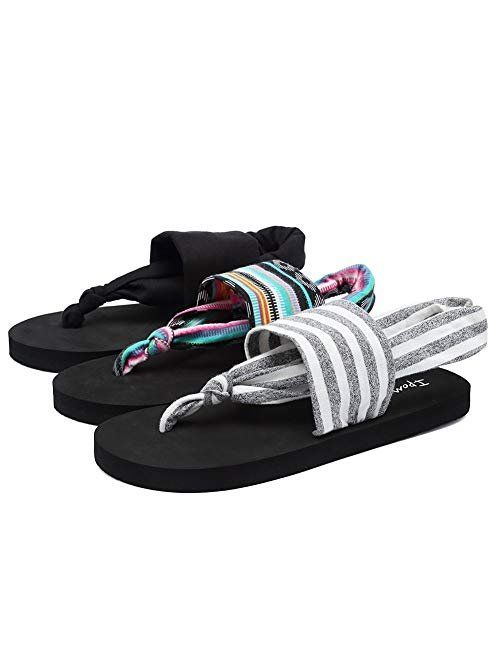 Happy Lily Womens Yoga Sling Flip Flop Flats Sandal Slip On Slippers Toe Separators Shower Sandal Beach Mule Non-Slip Sole Pool Shoes