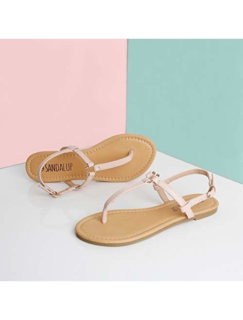 SANDALUP Thong Flat Sandals with Ring Metal Buckle for Women Summer