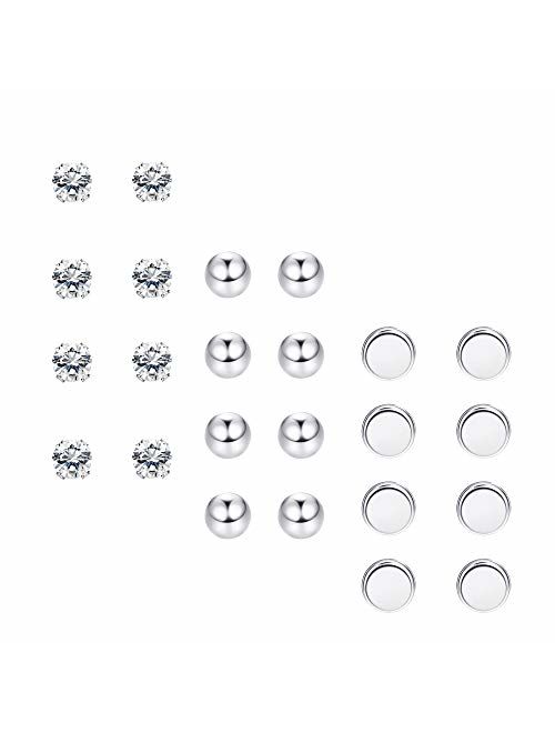 Milacolato 12-24 Pairs Tiny Stainless Steel Stud Earrings for Mens Womens Small Endless Hoops Earrings Set CZ Ball Stud for Lip Tragus Cartilage Piercing Jewlry
