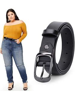 WERFORU Women Black Leather Belt Plus Size Polished Buckle for Jeans Pants