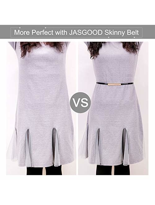 JASGOOD Women's Skinny Patent Leather Belt Adjustable Slim Waist Belt with Gold Buckle for Dress Fit 24-40Inch