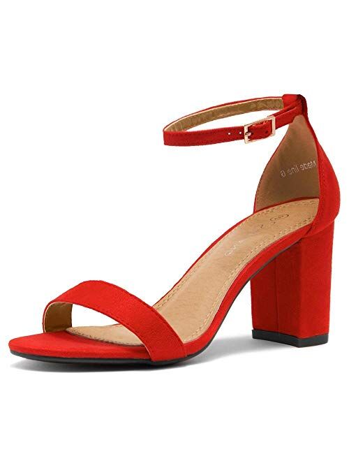 Shoe Land Madeline Womens Open Toe Ankle Strap Chunky Block Low Heel Dress Party Pump Sandals