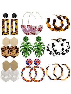 9 Pairs Acrylic-Resin-Hoop-Earrings-Set for Women Statement Leopard Earrings Stud Mottled Drop Dangle Earring Bohemian Jewelry for Girls