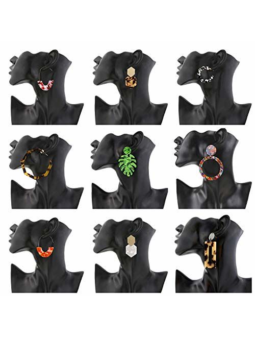 9 Pairs Acrylic-Resin-Hoop-Earrings-Set for Women Statement Leopard Earrings Stud Mottled Drop Dangle Earring Bohemian Jewelry for Girls