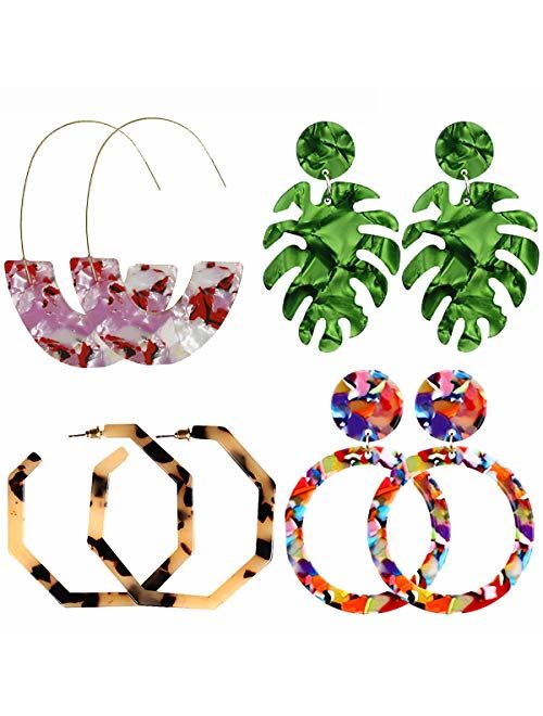 9 Pairs Acrylic-Resin-Hoop-Earrings-Set for Women Statement Leopard Earrings Stud Mottled Drop Dangle Earring Bohemian Jewelry for Girls