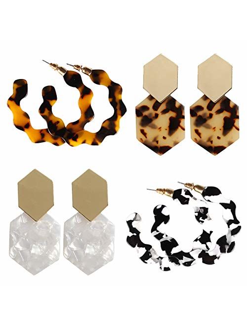 9 Pairs Acrylic-Resin-Hoop-Earrings-Set for Women Statement Leopard Earrings Stud Mottled Drop Dangle Earring Bohemian Jewelry for Girls