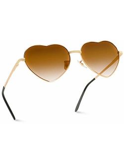 Women Metal Heart Frame Mirror Lens Cupid Heartshape Sunglasses