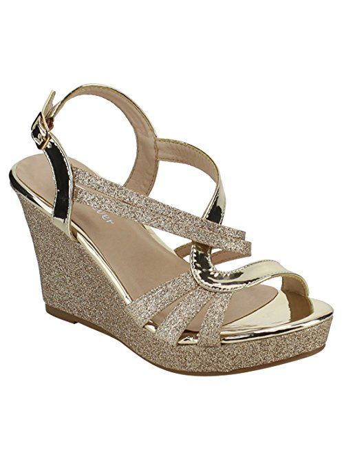 Forever FQ22 Women's Glitter Strappy Wrapped Wedge Heel Platform Sandals