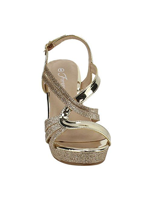 Forever FQ22 Women's Glitter Strappy Wrapped Wedge Heel Platform Sandals