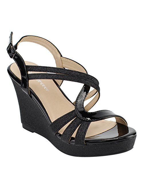 Forever FQ22 Women's Glitter Strappy Wrapped Wedge Heel Platform Sandals