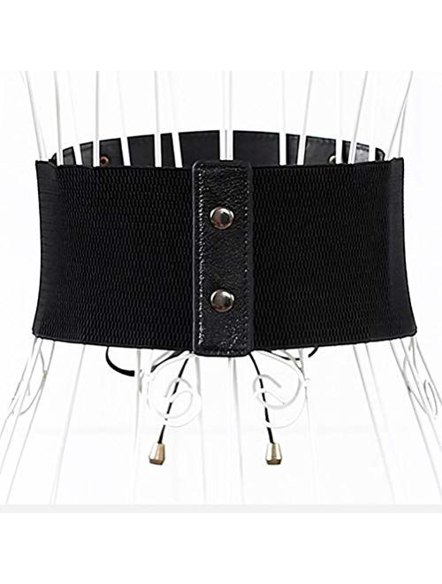 Womens PU Leather High Waist Belt Wide Elastic Stretch Cincher Corset Lace up Band