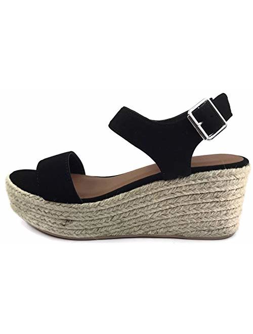 City Classified Womens Wedge Espadrilles Jute Rope Trim Ankle Strap Open Toe Sandals
