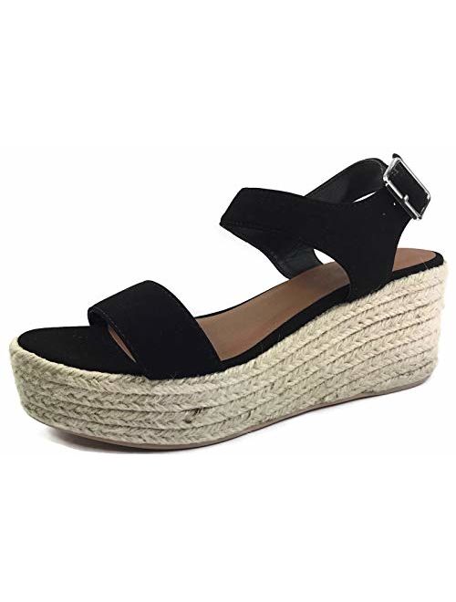 City Classified Womens Wedge Espadrilles Jute Rope Trim Ankle Strap Open Toe Sandals