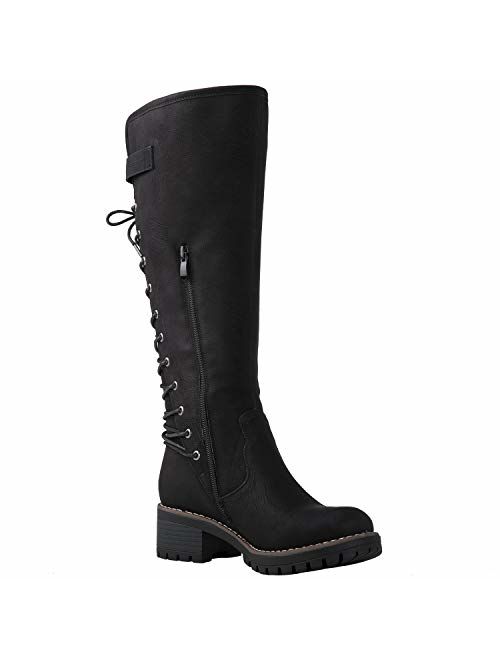 GLOBALWIN Women's Lace Up Back Knee High Fashion Boots