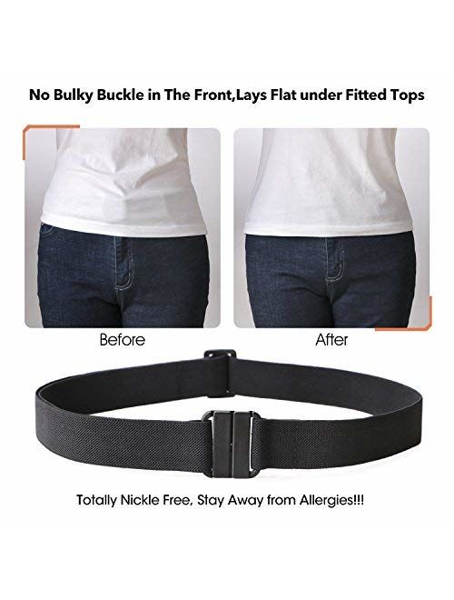 No Show Women Stretch Belt Invisible Elastic Web Strap Belt with Flat Buckle for Jeans Pants Dresses