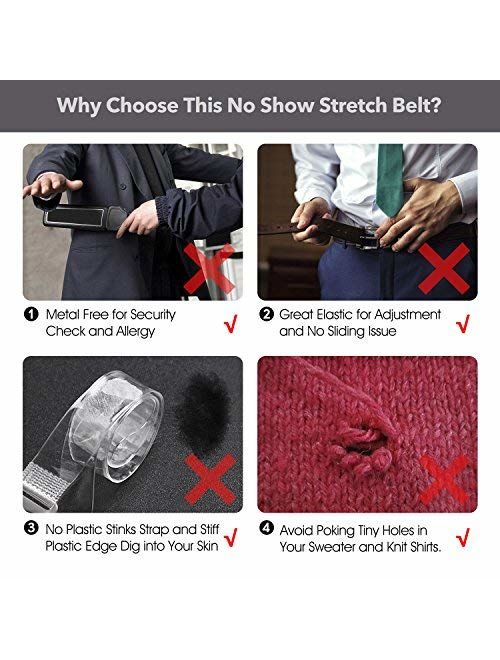 No Show Women Stretch Belt Invisible Elastic Web Strap Belt with Flat Buckle for Jeans Pants Dresses