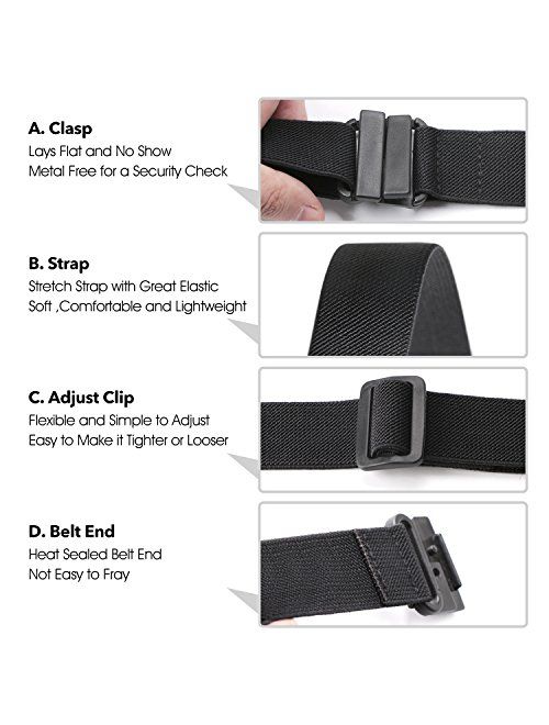 2 Pack Invisible Women Stretch Belt No Show Elastic Web Strap Belt with Flat Buckle for Jeans Pants Dresses