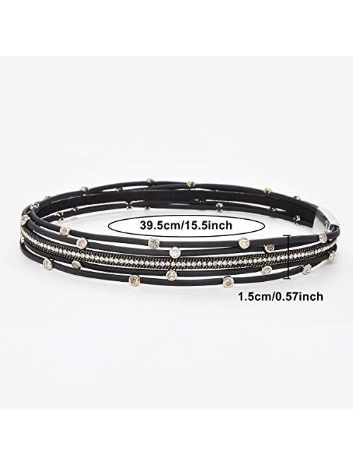 TASBERN Women Leather Wrap Bracelet Stud Beads Crystal Cuff Bracelets Jewelry for Ladies Girls