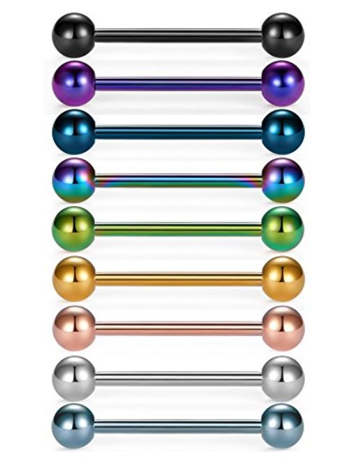 vcmart 12mm-18mm 14G Tongue Rings Nipple Straight Barbells Surgical Steel Body Piercing Jewelry