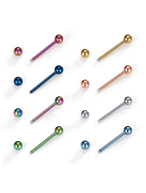 vcmart 12mm-18mm 14G Tongue Rings Nipple Straight Barbells Surgical Steel Body Piercing Jewelry