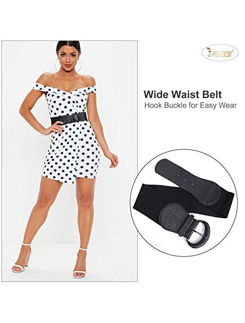 JASGOOD Women Stretchy Wide Waist Belt for Dress Ladies Elastic Belt Hook Buckle