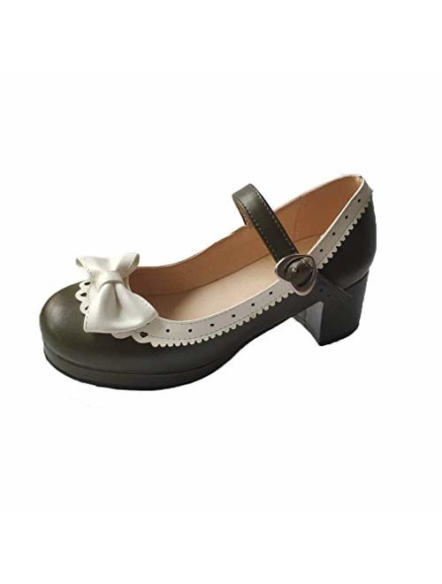linned foretrækkes Massage Buy ELFY Women's Cute Lolita Cosplay Shoes Bow Mid Chunky Heel Mary Jane Pumps  online | Topofstyle