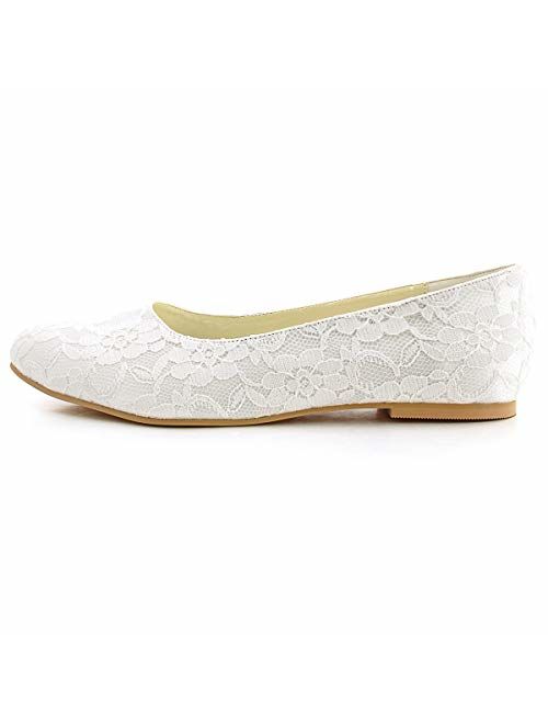 ElegantPark Wedding Shoes for Bride Lace Wedding Flats Comfortable Women Bridal Shoes Flats Closed Toe Ballet Flats