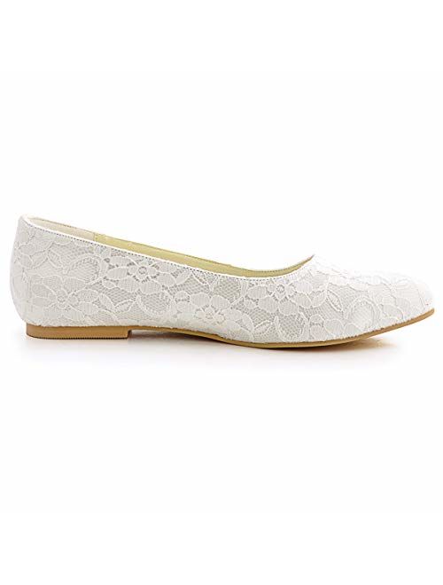 ElegantPark Wedding Shoes for Bride Lace Wedding Flats Comfortable Women Bridal Shoes Flats Closed Toe Ballet Flats