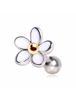 Cocobul Body Jewelry 316L Stainless Steel Sweet White Daisy Flower Cartilage Earring | 16 Gauge
