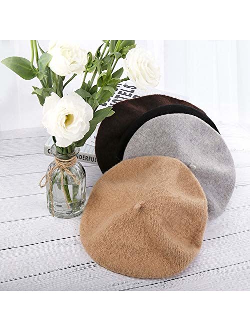 QUACOWW 4 Pieces Beret Hat French Style Beanie Hats Fashion Ladies Beret Caps Outdoor Hat