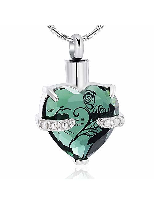 Yinplsmemory Heart Urn Necklace for Ashes for Women Stainless Steel Crystal Heart Cremation Jewelry for Ashes Keepsake 