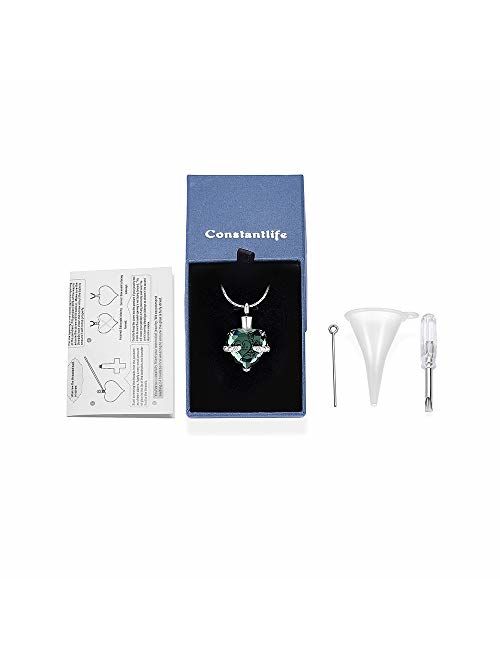 constantlife Crystal Heart Shape Cremation Jewelry Memorial Urn Necklace for Ashes Stainless Steel Ash Holder Pendant Keepsake with Gift Box Charms Accessories for Women