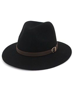 Lisianthus Women's 100% Wool Fedora Panama Hat Wide Brim with Belt