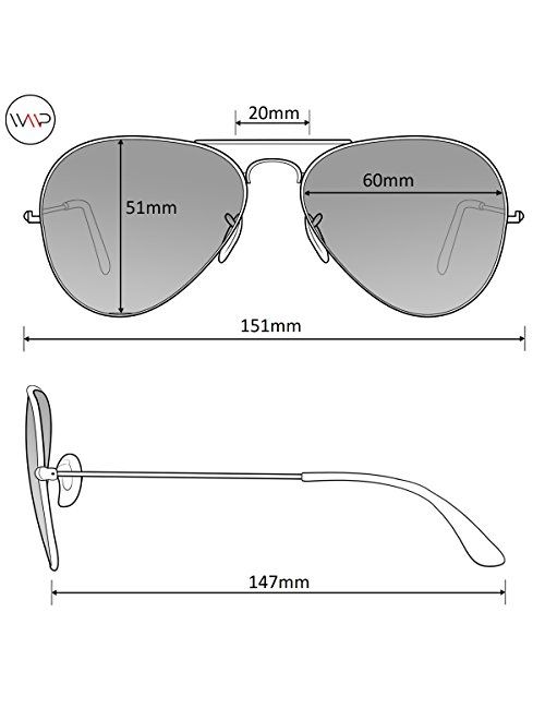 WearMe Pro - Flat Lens Mirrored Metal Frame Aviator Sunglasses