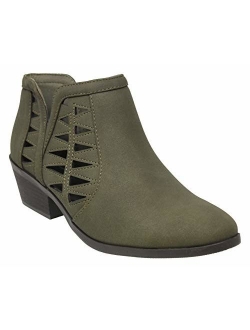 MVE Shoes Women's Ankle Booties - Soda Perforated Cut Out Stacked Block Heel - Comfy Booties for All Season