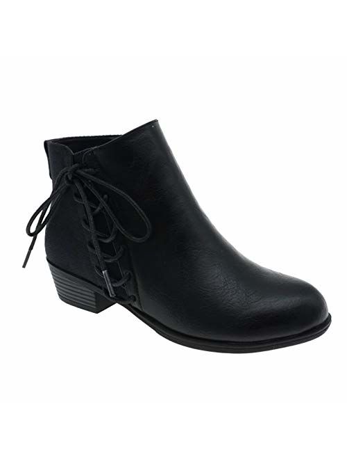 MVE Shoes Women's Ankle Booties - Soda Perforated Cut Out Stacked Block Heel - Comfy Booties for All Season