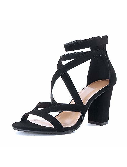 Womens Comfortable Strappy Chunky Block Sandal - Ankle Strap Open Toe Heeled Shoe Sandal