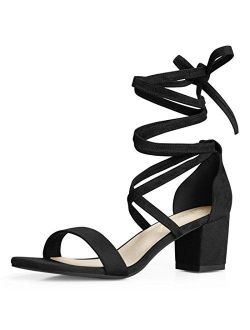 Women's Open Toe Lace Up Mid Chunky Heeled Sandals