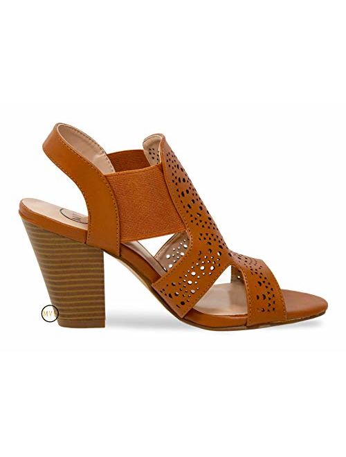 MVE Shoes Womens Stylish Comfortable Open Toe Cut Out Heeled Sandal
