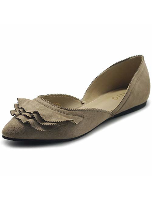 Ollio Women's Shoes Faux Suede Slip On Scallped Collar Pointed Toe Ballet Flats